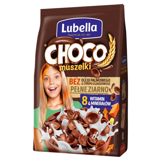 Muszelki Zbożowe muszelki o smaku czekoladowym 500g Lubella