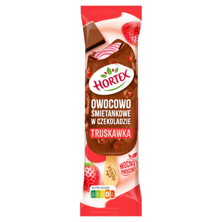 Lody owocowo śmietankowe Truskawka w mlecznej czekoladzie 120ml Hortex